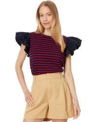 English Factory - Stripe Knit With Poplin Puff Sleeve Top - Lyst