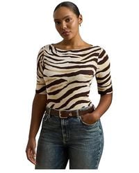 Ralph Lauren - Plus Size Zebra-Print Stretch Cotton Boatneck T-Shirts Clothing Cream/ Cotton/Elastane - Lyst