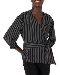 Calvin Klein - Stripe 3/4 Sleeve Wrap Top With Belt - Lyst