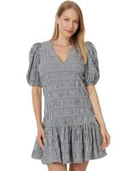 Calvin Klein - Gingham Print Gauze Dress With Puff Sleeve - Lyst