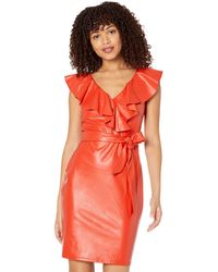 Bebe Snap Front Faux Leather Dress in Natural | Lyst