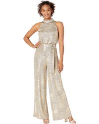 Vince Camuto Metallic Knit Jumpsuit With High Neck Ruffle