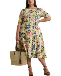 Lauren by Ralph Lauren - Plus-size Floral Stretch Cotton Midi Dress - Lyst