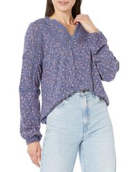 Lucky Brand - Printed Inset Lace Long Sleeve Peasant Top - Lyst