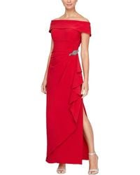 Alex Evenings - Long Matte Jersey Off The Shoulder Gown With Hip Embellishment - Lyst