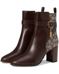COACH Leather Olivia Bootie In Signature Jacquard in Brown | Lyst