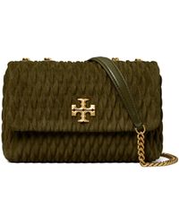 Tory Burch Suede Small Kira Ruched Convertible Shoulder Bag in Green Womens Bags Shoulder bags 