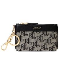 Lauren by Ralph Lauren Leather Monogram Jacquard Zip Card Case in 