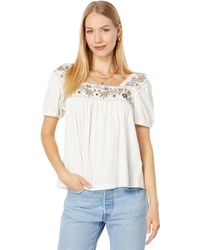 Lucky Brand Overdyed Embroidered Smocked Peasant - White