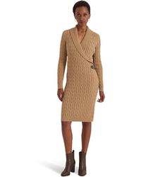 Lauren by Ralph Lauren - Cable-knit Buckle-trim Sweater Dress - Lyst