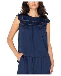 Liverpool Los Angeles - Flutter Sleeve Woven Top With Trim Detail Clothing, Polyester - Lyst