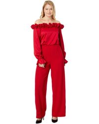 Adrianna Papell - Satin Crepe Off The Shoulder Rosette Jumpsuit - Lyst