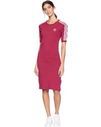 Adidas Originals Synthetic 3 Stripes Dress Mystery Ruby Women S