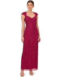 Adrianna Papell - Cap Sleeve Beaded Mod Column Gown With Sweetheart Neckline - Lyst