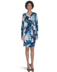 Calvin Klein - Long Sleeve Floral Jersey Sheath Dress, Polyester/Spandex - Lyst