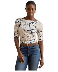 Ralph Lauren - Petite Belting-Print Cotton Boatneck T-Shirts Clothing Cream/ Cotton/Elastane - Lyst