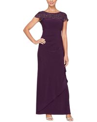 Alex Evenings Midi Length Embroidered Cap Sleeve Dress With