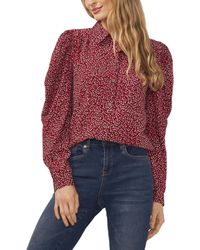 Cece - Long Sleeve Button-down Floral Blouse With Collar - Lyst