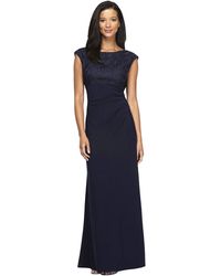 Alex Evenings - Long Cap Sleeve Empire Waist Dress With Embroidered Lace Bodice - Lyst