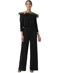 Adrianna Papell - Feather Trim Jersey Jumpsuit - Lyst