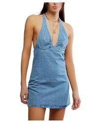 Free People - Trevi Denim Mini Dress Lg 12) Cotton - Lyst