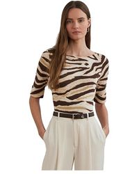 Ralph Lauren - Zebra-Print Stretch Cotton Boatneck T-Shirts Clothing Cream/ Cotton/Elastane - Lyst