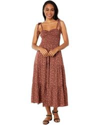 Madewell Linen Tie Strap Tiered Lucie Midi Dress - Stripe in Gold (Metallic) | Lyst