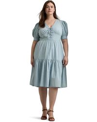 Lauren by Ralph Lauren - Plus-size Chambray Puff-sleeve Dress - Lyst