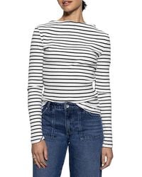 Sanctuary - Long Sleeve Boatneck T-Shirt Clothing Chalk/ Stripe Xs (Us 2) Cotton/Nylon/Spandex - Lyst