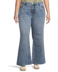 Kut From The Kloth - Plus Meg High Rise Fab Ab Wide Leg Raw Hem-Long Inseam Jeans Optimism W/Med Base Wash 20W, Cotton/Denim/Spandex - Lyst