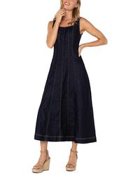 Liverpool Los Angeles - Smocked Back Fit And Flare Midi Dress Dress, Cotton/Denim/Polyester - Lyst
