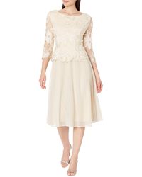 Alex Evenings - Tea Length Embroidered Dress With Illusion Sleeve And Scallop Detail Full Skirt - Lyst
