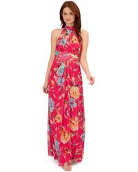 Adrianna Papell - Printed Chiffon Mock Neck Halter Long Gown - Lyst