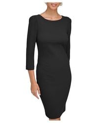 Calvin Klein - 3/4 Sleeve Round Neck Sheath Dress, Polyester/Spandex - Lyst
