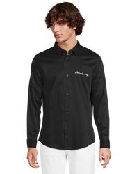 ARMANI EXCHANGE - Script Logo Button Down T Shirt, Cotton/Elastane - Lyst