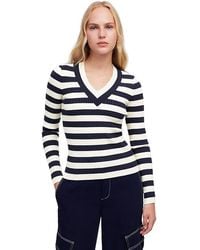 Madewell - Stripe V-Neck Arden Merino Stretch Sweater 2Xs 000) Cotton/Denim - Lyst