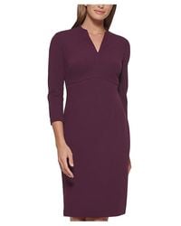 Calvin Klein - 3/4 Sleeve V-Neck Sheath Dress, Polyester/Spandex - Lyst