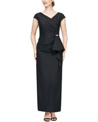 Alex Evenings - Long Stretch Scuba Dress With Front Cascade Detail And Surplice Neckline With Cap Sleeves - Lyst