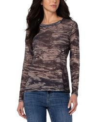 Liverpool Los Angeles - Long Sleeve Printed Mesh Crew Neck Knit Top - Lyst