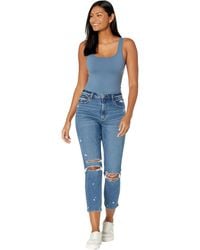 Abercrombie & Fitch Cotton High-rise 4 Mom Shorts in Blue - Lyst