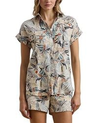 Ralph Lauren - Petite Relaxed Fit Print Short Sleeve Shirt Clothing Cream/Multi, Linen - Lyst