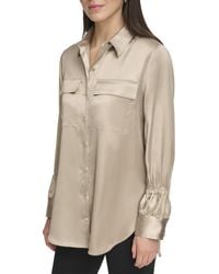 DKNY - Long Sleeve Two-pocket Button Front Blouse - Lyst