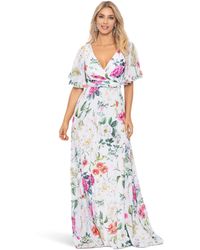 Betsy & Adam - Long Floral Flare Sleeve Dress - Lyst
