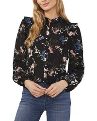 Cece - Floral Button-up Pin Tuck Long Sleeve Blouse - Lyst