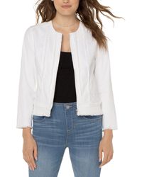 Liverpool Los Angeles - Frayed Zip Jacket With 3/4 Length Sleeves - Lyst