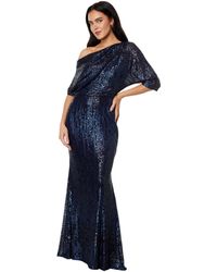 Betsy & Adam - Long 3/4 Sleeve Off-the-shoulder Sequin Dress - Lyst