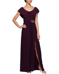 Alex Evenings - Long Cowl Neck A-line Dress With Beaded Detail At Waist - Lyst
