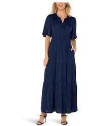 Liverpool Los Angeles - Short Sleeve Woven Maxi Dress With Pockets And Smocked Waist Dress, Polyester - Lyst