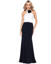 Betsy & Adam - Long Scuba Crepe Gown With Flower - Lyst