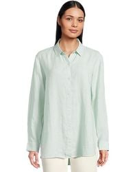 Eileen Fisher - Classic Collar Long Shirt Long Sleeve Button Up, Silk - Lyst